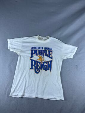 Vintage Minnesota Vikings T-Shirt Adult S White Logo 7 Purple Reign NFL Football